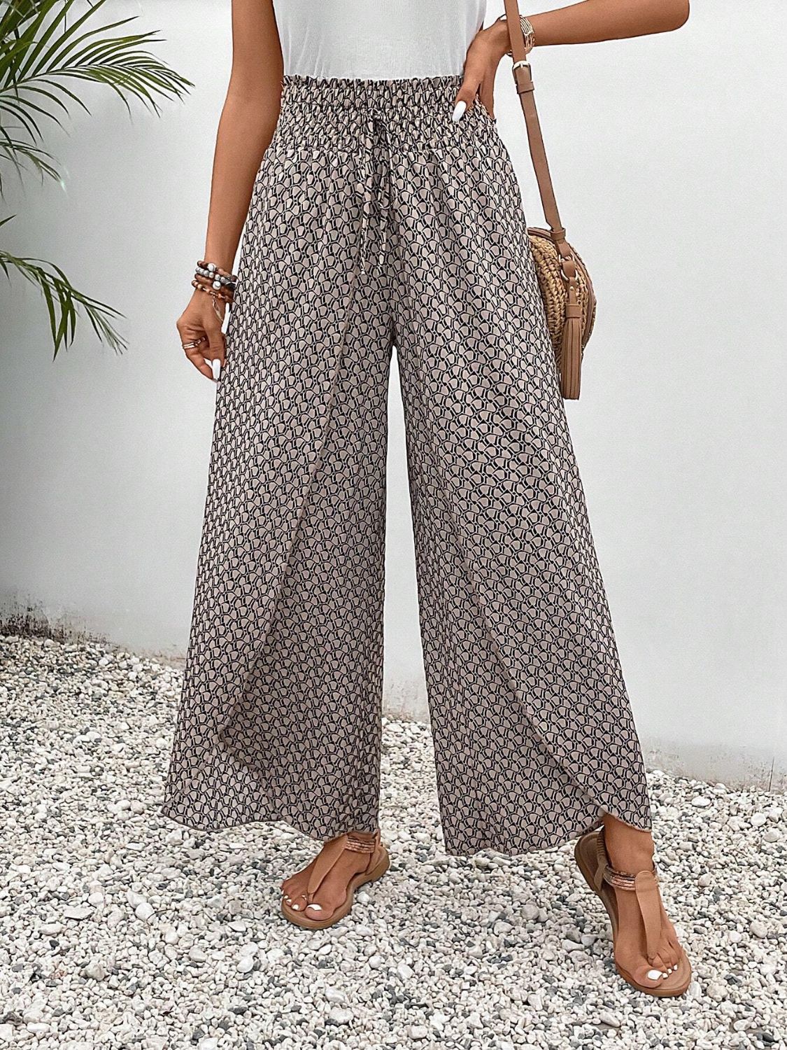 Tied Printed Wide Leg Pants - T - 5 COLORS -