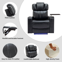 Thumbnail for PU Leather Power Recliner Individual Seat Home Theater Recliner With Cooling Cup Holder, Bluetooth Speaker, LED Lights,