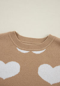 Thumbnail for Heart Round Neck Long Sleeve Sweater - T - 1 COLOR -