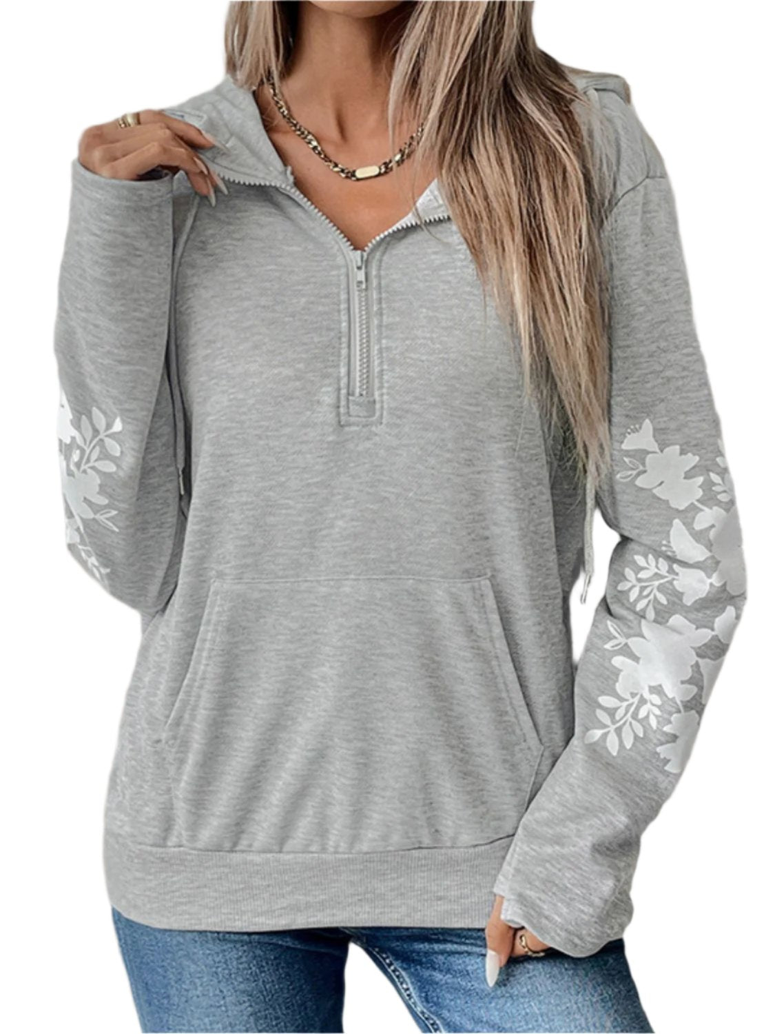 Perfee Half Zip Long Sleeve Hoodie - T - 1 COLOR -