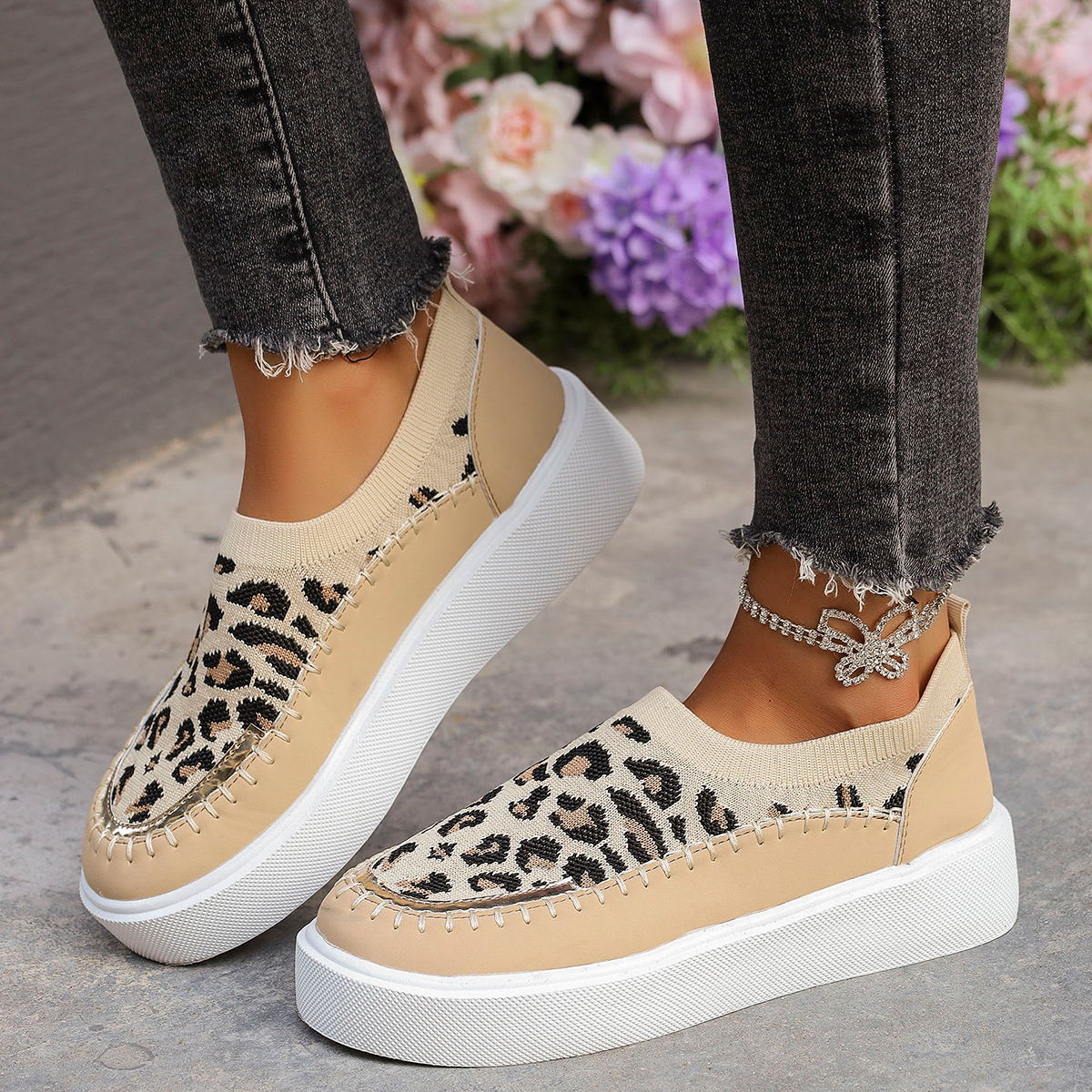 Leopard Round Toe Platform Sneakers - T - 1 COLOR -