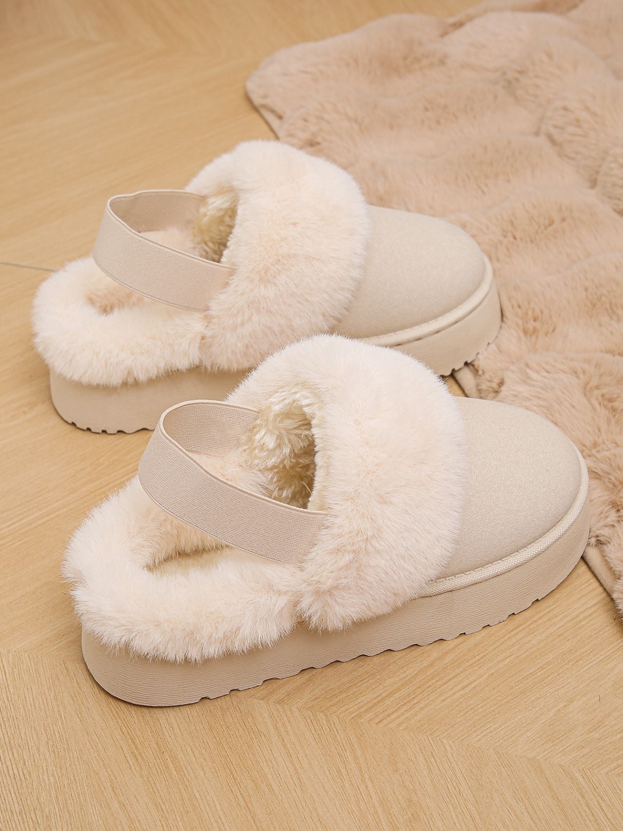 Faux Fur Round Toe Platform Slippers - T - 3 COLORS -