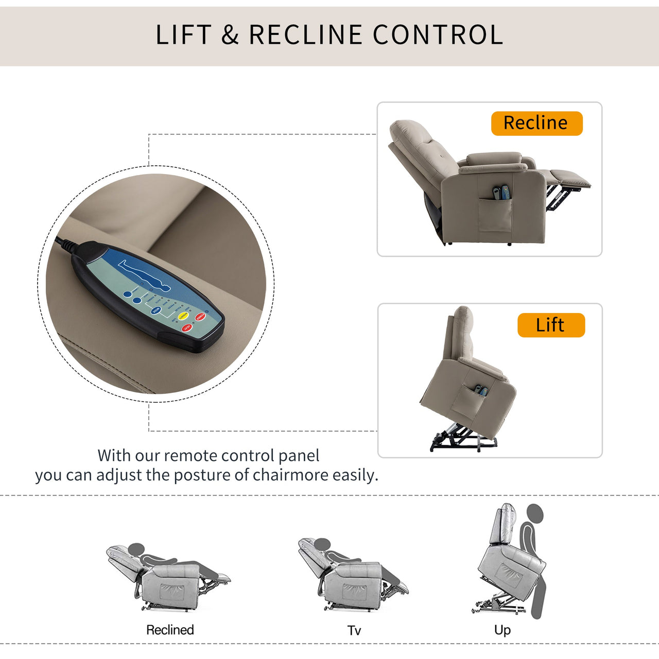 Massage Recliner Chair Electric Power Lift Chairs With Side Pocket, Adjustable Massage and Heating Function for Adults A