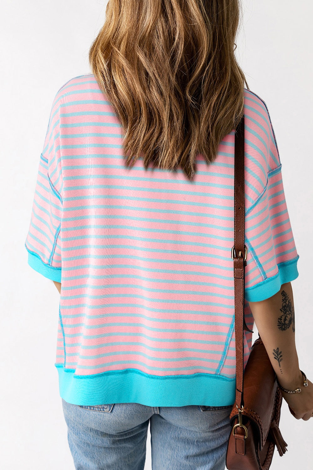 Striped Round Neck Half Sleeve T-Shirt - T - 1 COLOR -