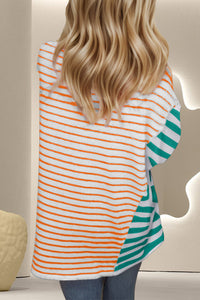 Thumbnail for Contrast Striped Round Neck Half Sleeve T-Shirt - T - 1 COLOR -