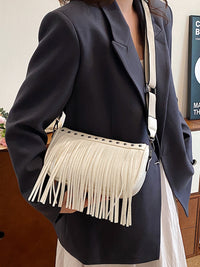 Thumbnail for Faux Leather Fringe Studded Crossbody Bag - T - 3 COLORS -