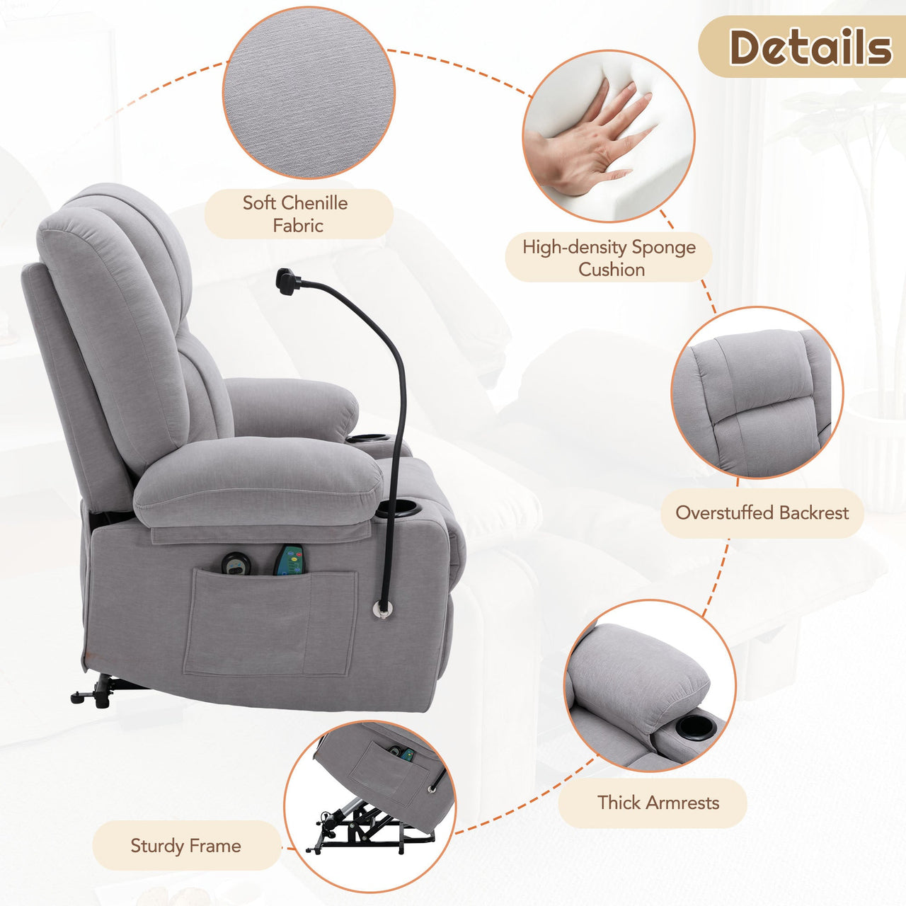 Power Lift Recliner Chair Electric Recliner for Elderly Recliner Chair With Massage and Heating Functions, Remote, Phone