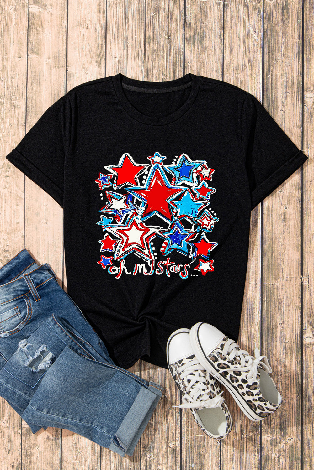 Graphic Round Neck "Oh my stars" Short Sleeve T-Shirt - T - 1 COLOR -