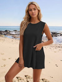 Thumbnail for Slit Round Neck Top and Shorts set - Beach or Everyday - 2 PCS. - T - 6 COLORS -