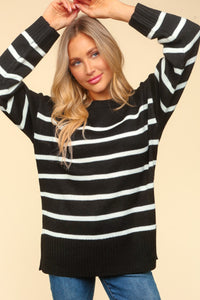 Thumbnail for Haptics Full Size Striped Contrast Side Slit Sweater - T - 1 COLOR -