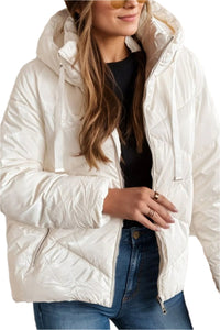 Thumbnail for Drawstring Zip Up Long Sleeve Hooded Winter Coat - T - 1 COLOR -