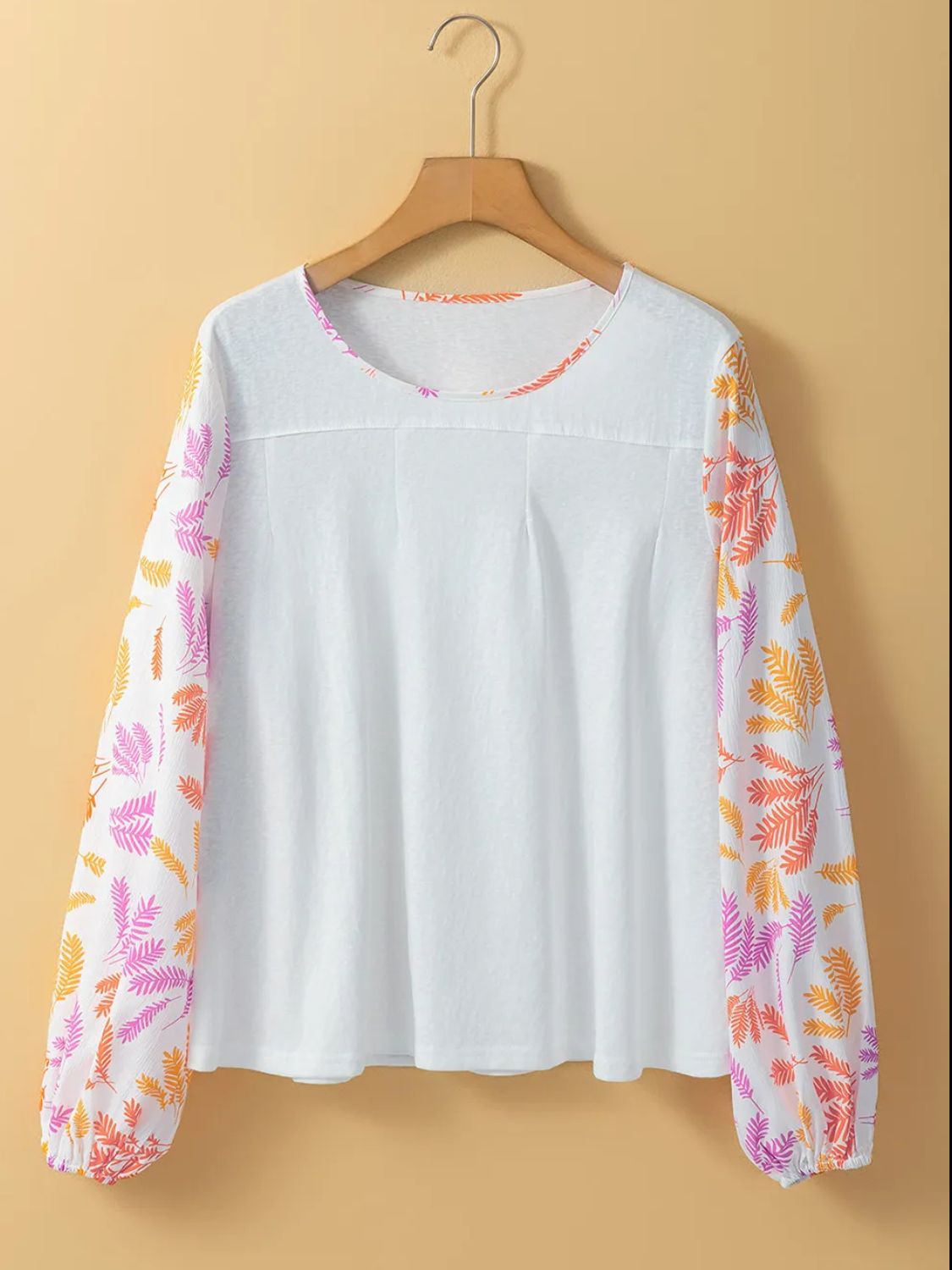 Printed Round Neck Long Sleeve Blouse - T - 1 COLOR -