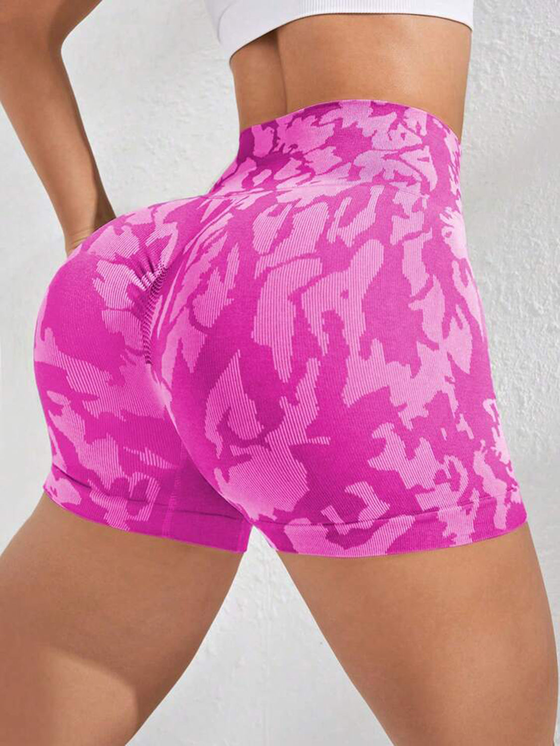 Printed High Waist Active Shorts - T - 4 COLORS -