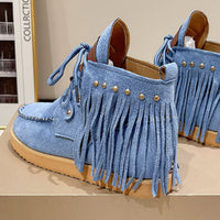 Thumbnail for Fringe Studded Round Toe Canvas Boots - T - 3 COLORS -