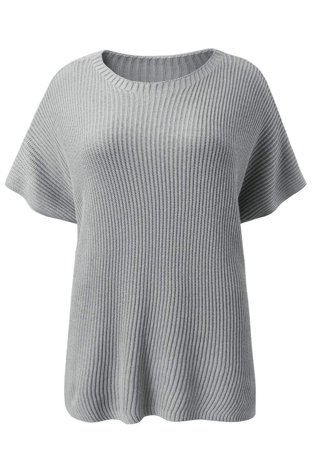 Slit Round Neck Short Sleeve Knit Top - T - 1 COLOR -