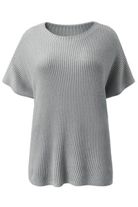 Thumbnail for Slit Round Neck Short Sleeve Knit Top - T - 1 COLOR -