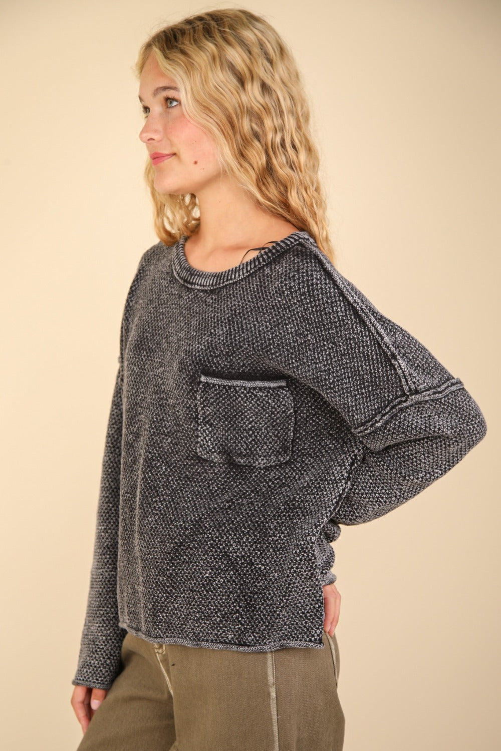 VERY J Mineral Washed Exposed Seam Sweater - T - 1 COLOR -