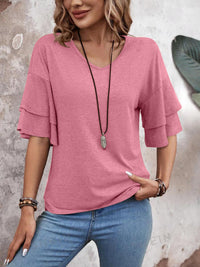 Thumbnail for V-Neck Half Sleeve Blouse - T - 5 COLORS -