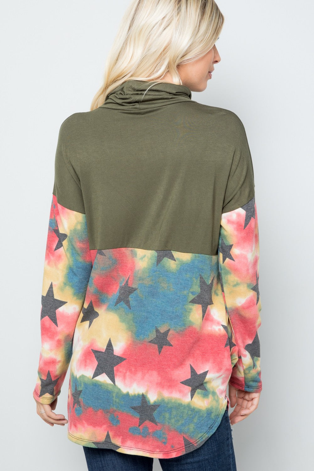 Celeste Tie-Dye Star Print Long Sleeve Blouse - T - 1 COLOR -