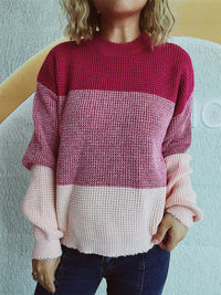 Thumbnail for Color Block Long Sleeve Sweater - T - 3 COLORS -