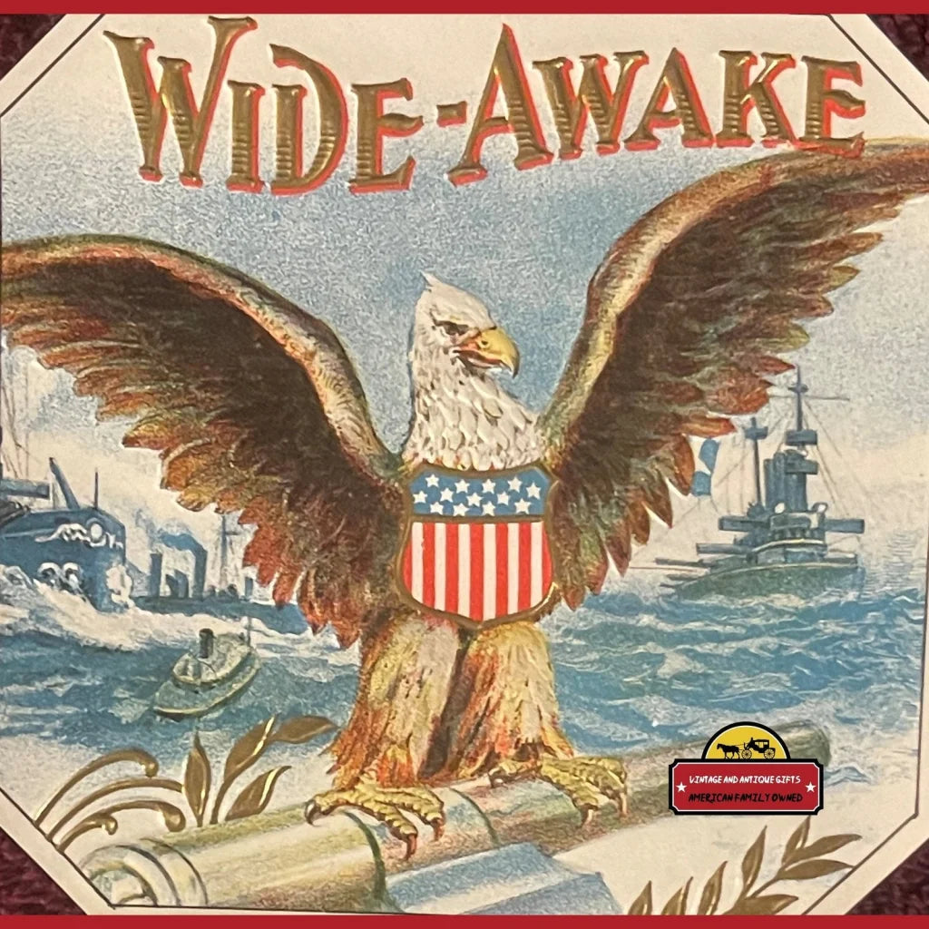 1910s Antique Patriotic Wide Awake Cigar Label, Us Navy, Great White Fleet!