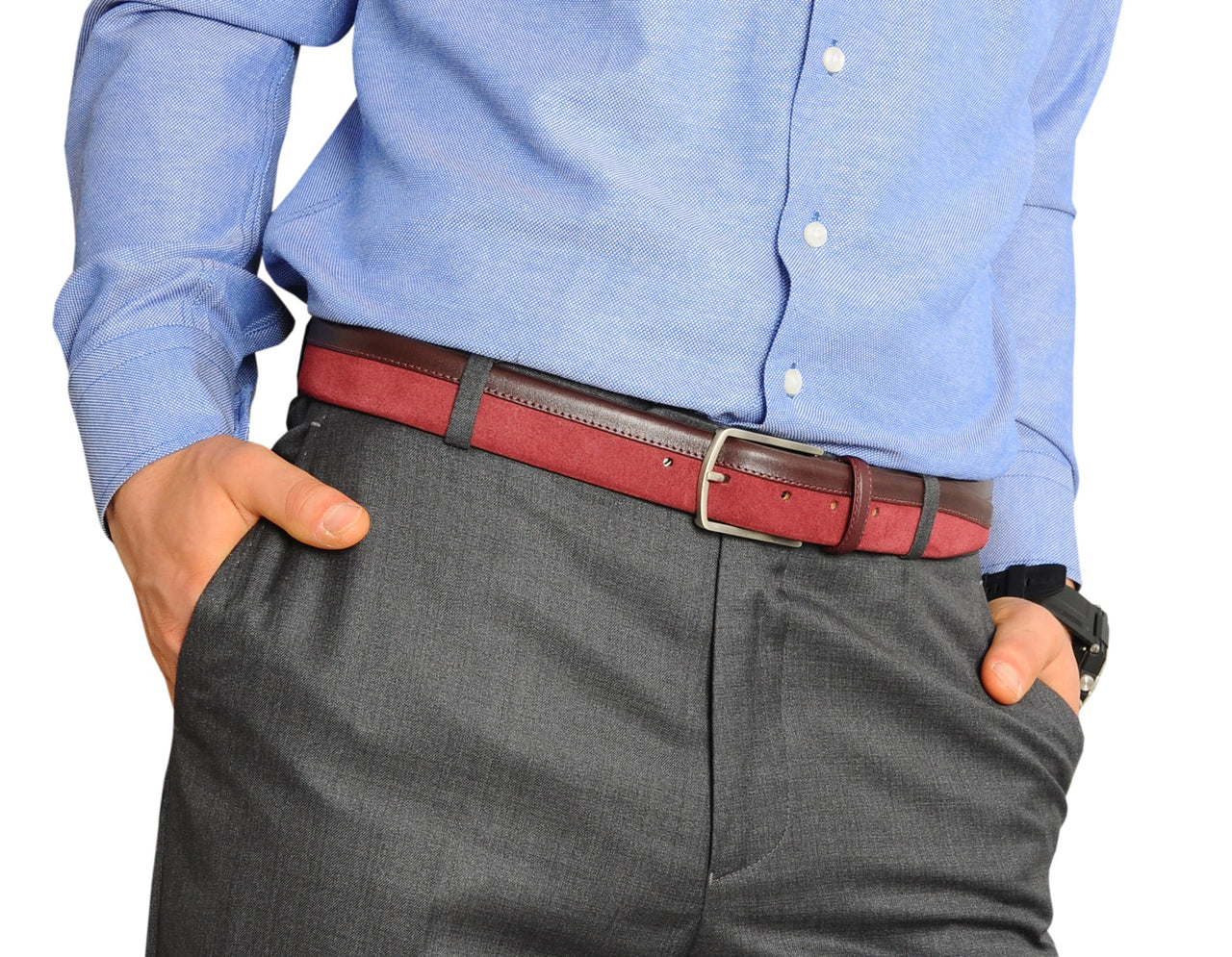 Jkel - Siene Burgundy Leather Men Suede Belt -