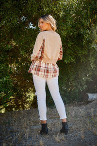 Thumbnail for And The Why Full Size Double Layered Plaid Contrast Sweatshirt - T - 1 COLOR -