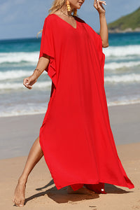 Thumbnail for Slit V-Neck Half Sleeve Cover-Up - T - 5 COLORS -