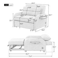 Thumbnail for Pull Out Sofa Sleeper 3 in 1 With 2 Wing Table and Usb Charge for Nap Line Fabric for Living Room Recreation Room Black