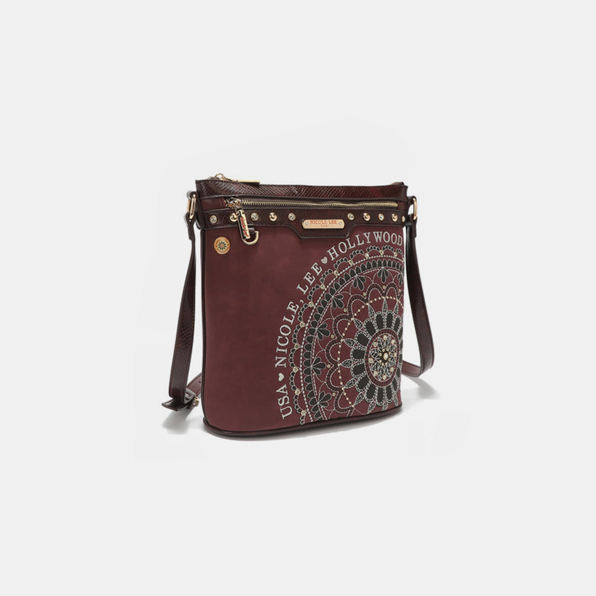 Nicole Lee USA Metallic Stitching Embroidery Inlaid Rhinestone Crossbody Bag - T - 4 COLORS -