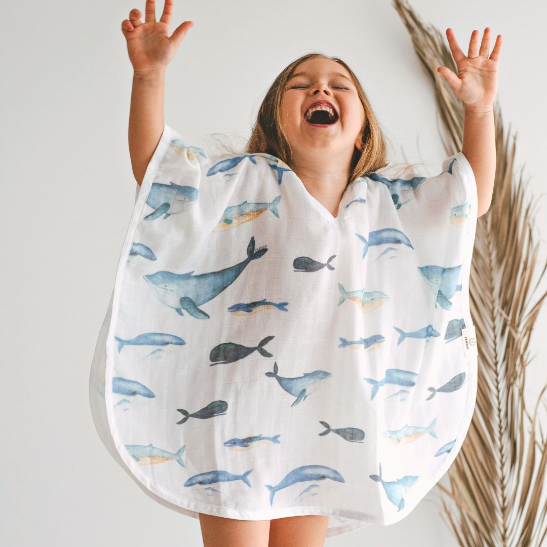 Geople - Baby Beach Bath Towel Muslin Hooded Poncho - Whale - 1 COLOR -