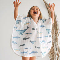 Thumbnail for Geople - Baby Beach Bath Towel Muslin Hooded Poncho - Whale - 1 COLOR -