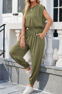 Thumbnail for Round Neck Cap Sleeve Jumpsuit - T - 6 COLORS -