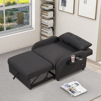 Thumbnail for Pull Out Sofa Sleeper 3 in 1 With 2 Wing Table and Usb Charge for Nap Line Fabric for Living Room Recreation Room Black