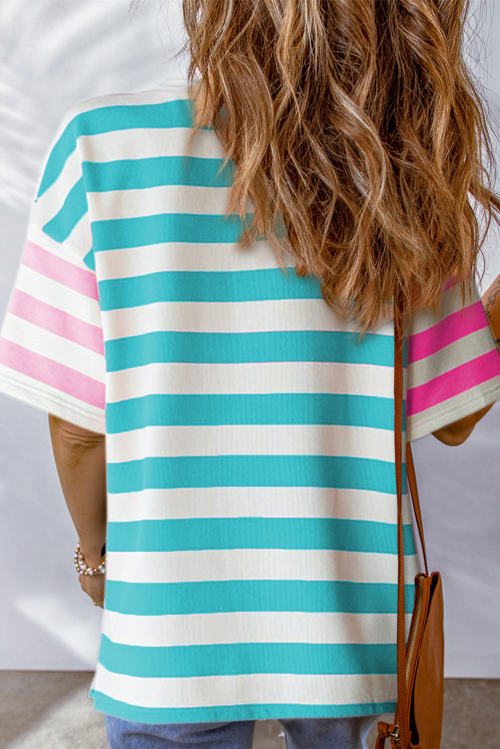 Striped Round Neck Half Sleeve T-Shirt - T - 2 COLORS -