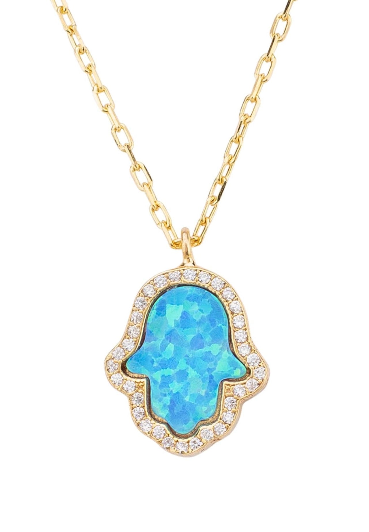 LATELITA - Hamsa Opalite Turquoise Blue Necklace Gold -