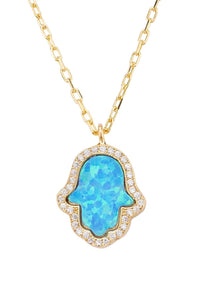 Thumbnail for LATELITA - Hamsa Opalite Turquoise Blue Necklace Gold -