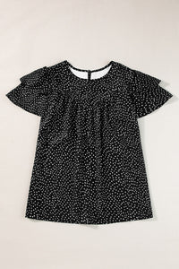 Thumbnail for Ruffled Printed Round Neck Cap Sleeve Blouse - T - 1 COLOR -