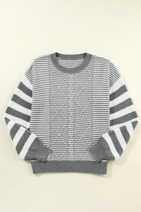 Thumbnail for Striped Round Neck Long Sleeve Sweater - T - 1 COLOR -