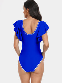 Thumbnail for Plunge Cap Sleeve One-Piece Swimwear - T - 6 COLORS -