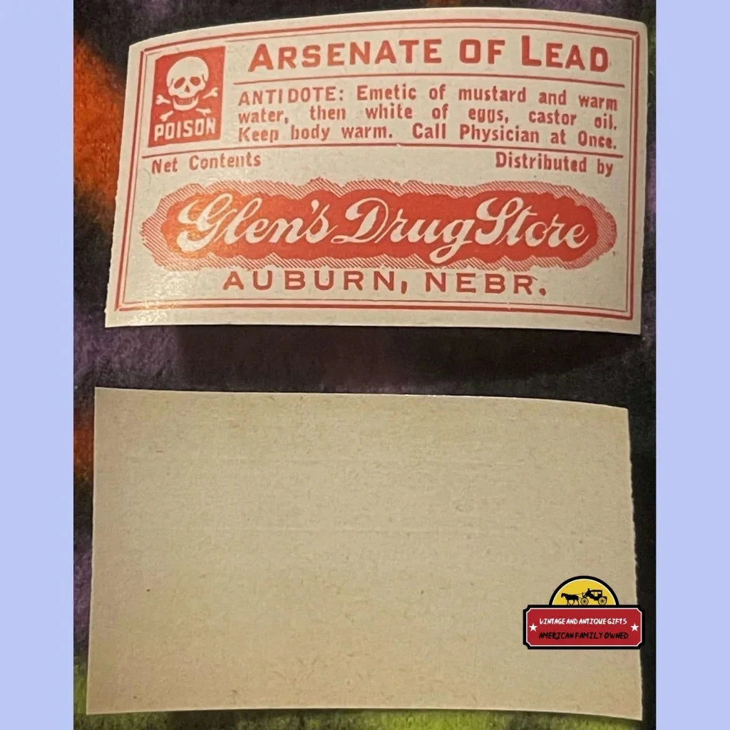 Antique Arsenate of Lead Pharmacy Label, Cure for Syphilis, Auburn, Ne, Skull and Crossbones 1910s