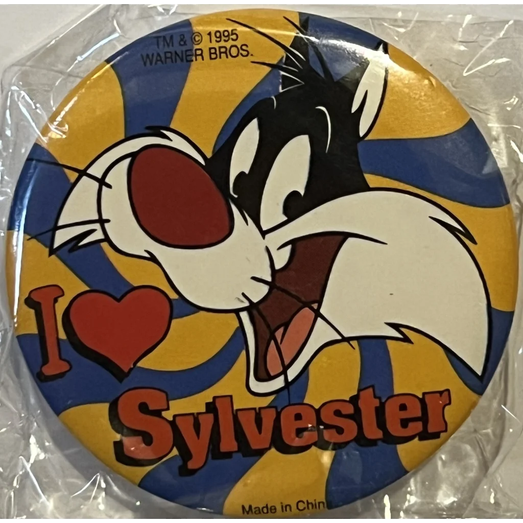 Vintage 1995 Looney Tunes Pin, I Love Sylvester, Unopened in Package!