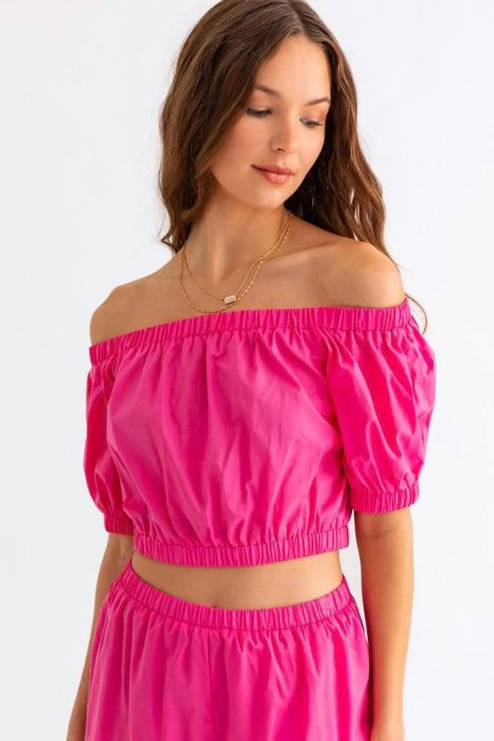 Tasha Apparel Off Shoulder Crop Top and Ruffled Shorts Set - 2 PCS. - T - 1 COLOR -