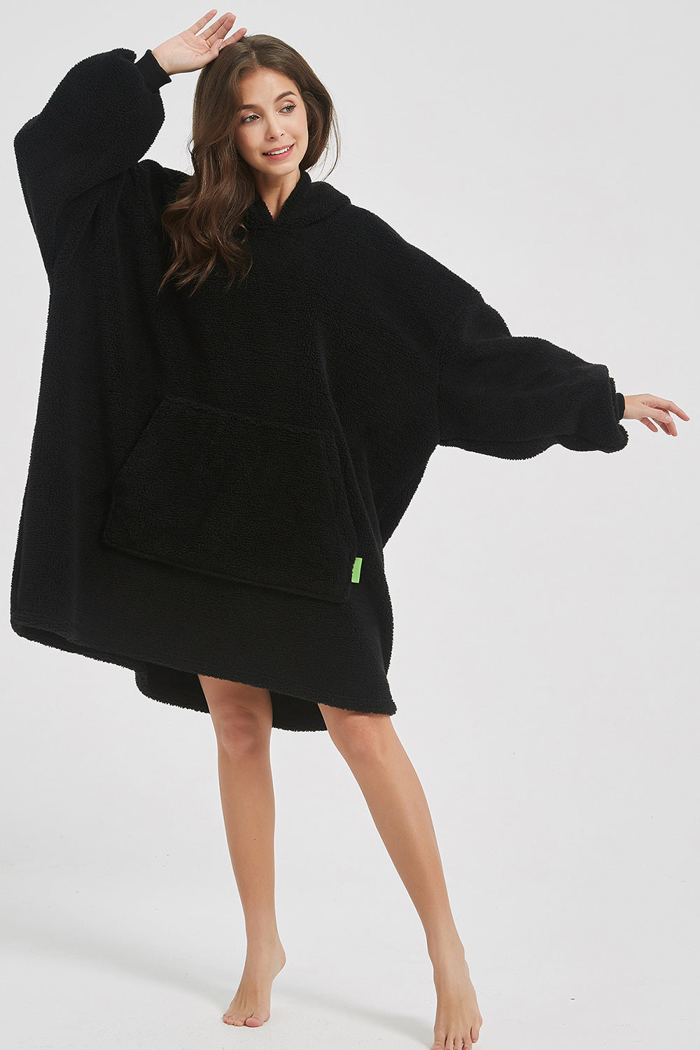 Lantern Sleeve Oversized Hooded Fuzzy Lounge Dress - 1 LARGE OVERSIZE - T - 2 COLORS -