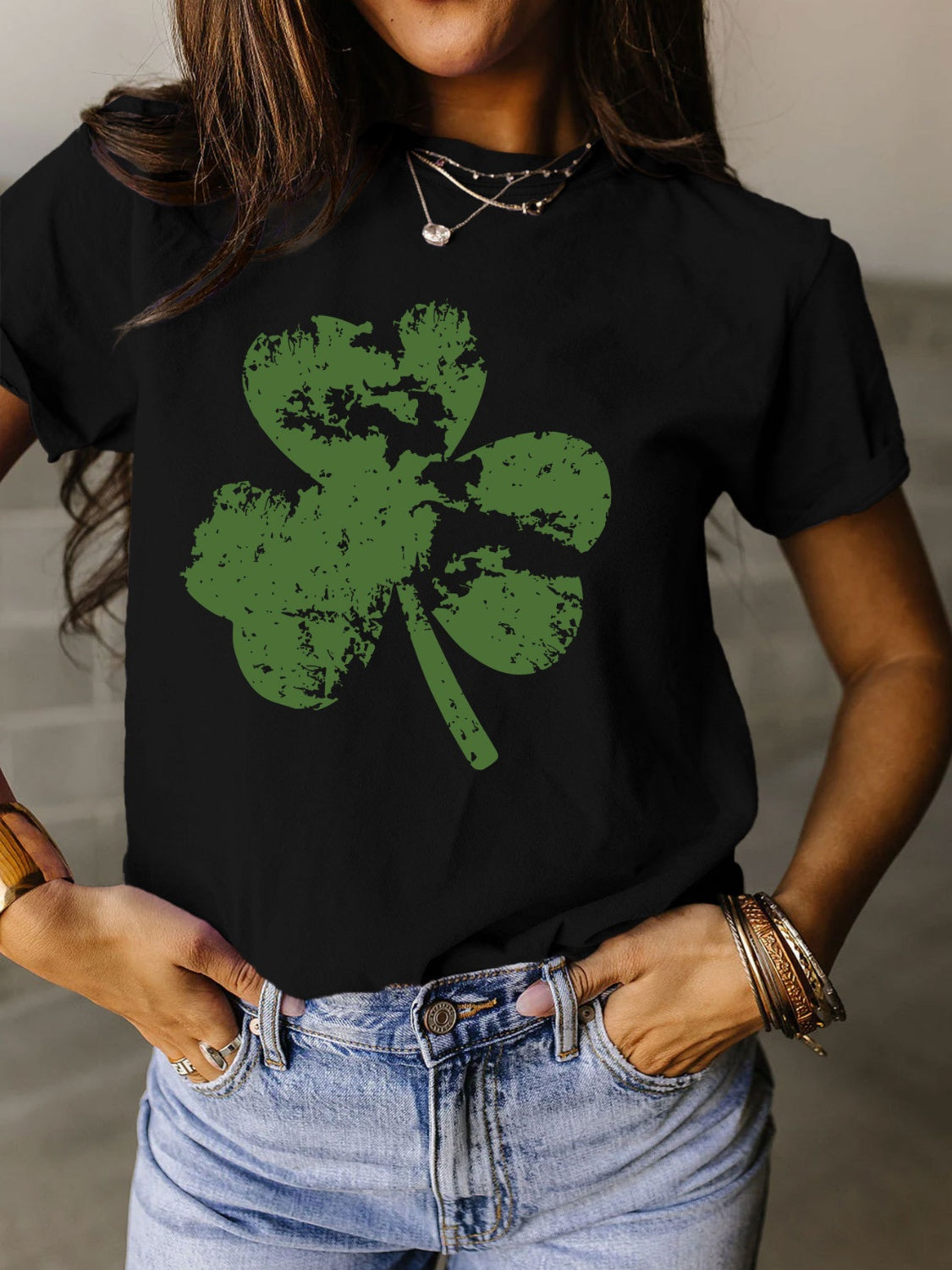 Full Size Lucky Clover Round Neck Short Sleeve T-Shirt - T - 11 COLORS -