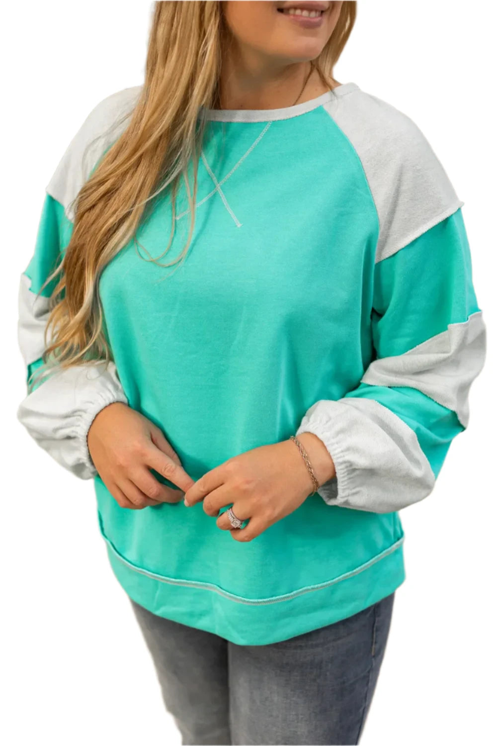 Plus Size Exposed Seam Color Block Long Sleeve Sweatshirt - SIZES 1XL THRU 4XL ONLY - T - 1 COLOR -