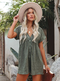 Thumbnail for Exposed Seam V-Neck Short Sleeve Romper - T - 2 COLORS -