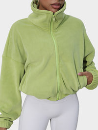 Thumbnail for Drawstring Turtleneck Zip Up Long Sleeve Jacket - T - 4 COLORS -