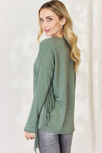 Thumbnail for Celeste Full Size Fringe Detail Long Sleeve Top - SIZES S THRU 3XL - T - 1 COLOR -