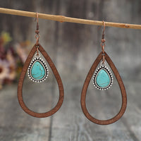 Thumbnail for Wooden Turquoise Cutout Teardrop Earrings - T - 1 COLOR -